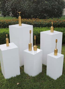 新款婚庆道具铁艺方柱路引甜w品台圆柱体婚礼舞台装饰摆件橱窗布