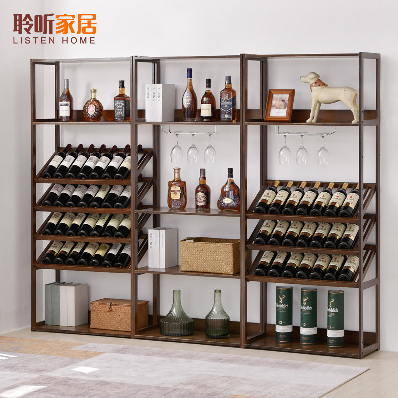 家用酒架欧式酒吧落地酒柜葡萄z酒红酒实木竹收纳展示架置物架杯