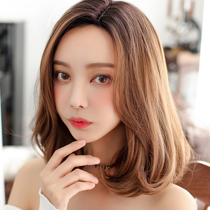 假发女短发自然蓬松修脸锁骨发逼真卷发中长假发套齐肩中分梨花头