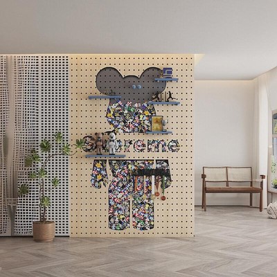 洞洞板置物架打印图案遮挡装饰入户玄关打孔式客厅实木定制收纳架