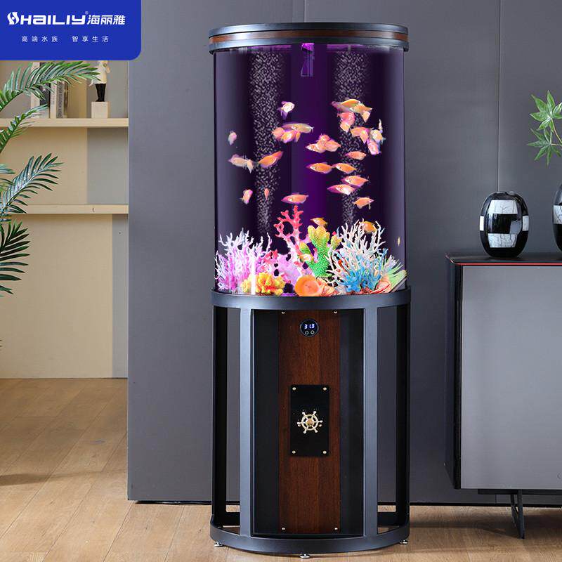 海丽雅圆柱鱼缸客厅小型家用落地智能懒人免换水亚克力圆形水族箱