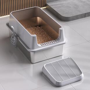 半封闭不锈钢猫砂盆高围栏超大号顶入式猫厕所敞开式防漏尿猫尿盆