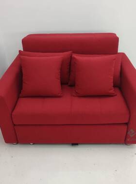 正红色布艺双人客厅公寓卧室小户型多功能可储物收纳两用沙发床