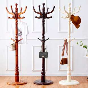 简约实木衣帽架落地式卧室立式创意挂衣架衣架办公室 家具加粗