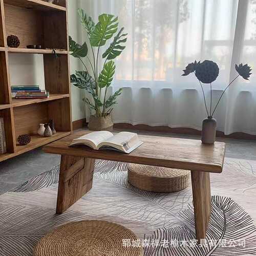 老榆木小茶几全实木禅意茶桌简约小炕桌飘窗实木阳台榻榻米矮茶几