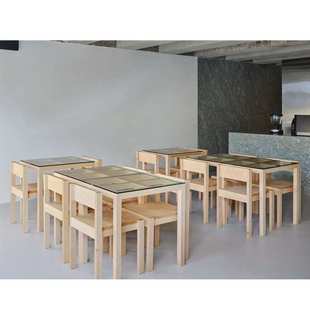 实木餐桌椅方桌图书馆阅览室原木正方形桌子快餐桌家用小户型餐桌