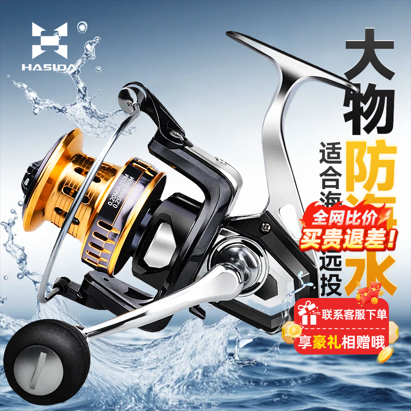 哈斯达大物纺车轮海钓全金属近海船钓铁板防海水路亚轮远投鱼线轮