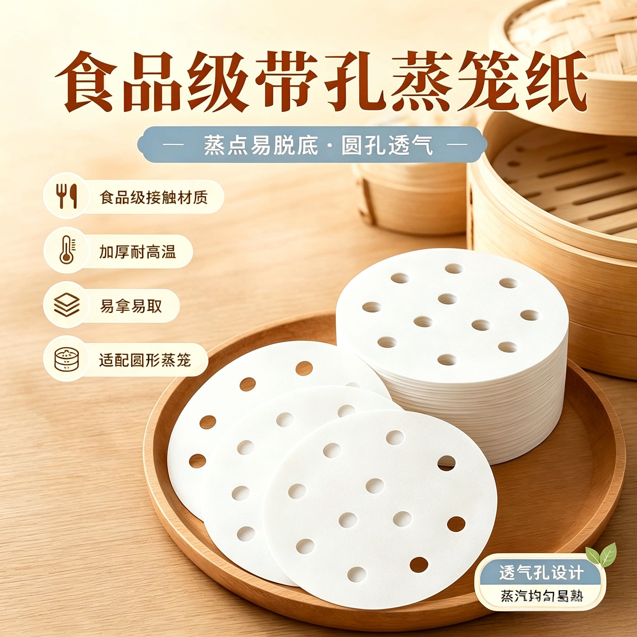 加厚食品级透气一次性蒸笼纸