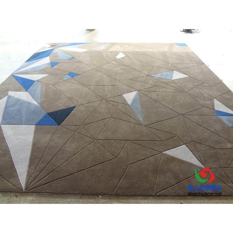 现代简约几何格子中式灰色客厅茶几沙发地毯别墅大厅办公室接待室