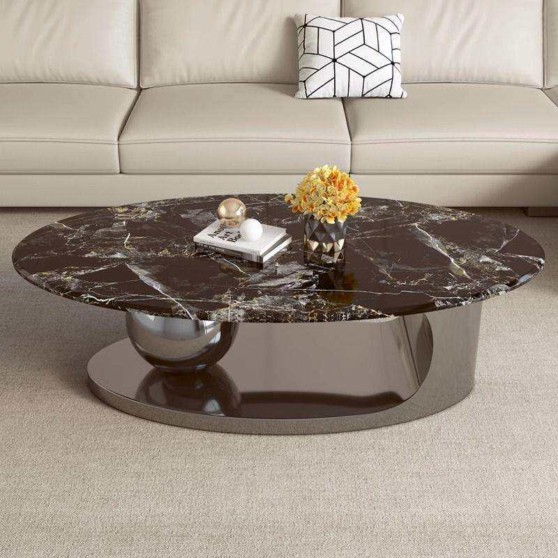 意式轻奢微晶石大理石椭圆形简约现代家具组合客厅家用小户型茶几