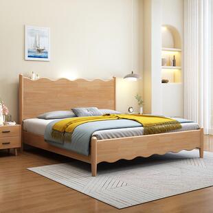 奶油风白色全实木床现代简约主卧床1.8米双人床1.5米床法式储物床