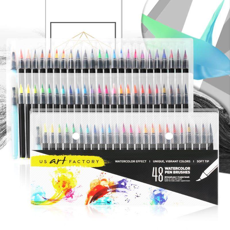 跨境48色软头水彩笔儿童绘画彩笔毛笔手绘水彩画漫画水彩软毛笔厂