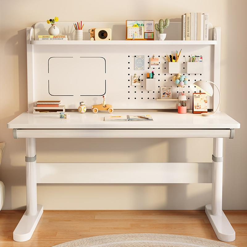 Yla儿童书桌手摇升降桌学习桌洞洞板写字桌椅套装家用实木大白桌