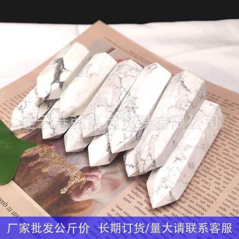 弘晶远水晶 天然白纹石水晶柱白松石六棱柱单尖水晶柱厂家跨境批