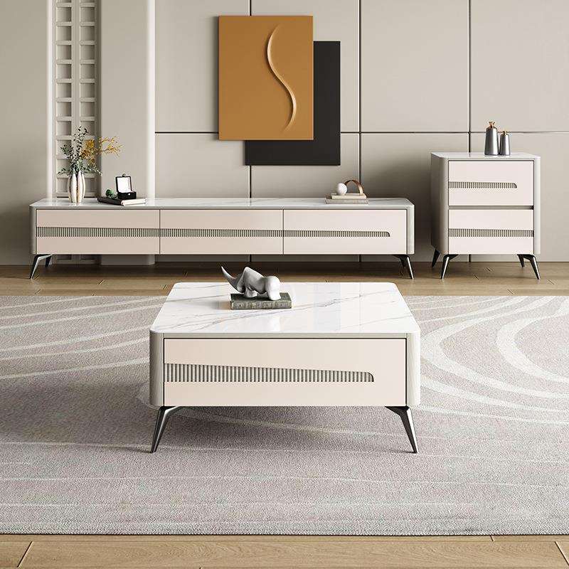 极简客厅岩板茶几北欧小户型奶油风茶几电视柜组合移动小茶桌斗柜