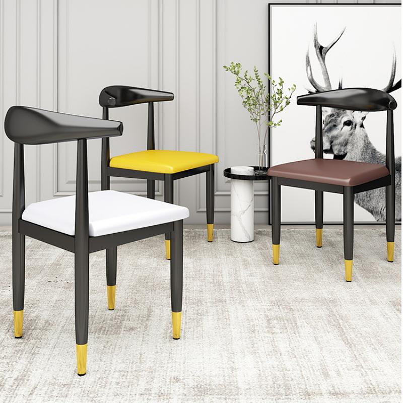 轻奢家用餐椅现代凳子北欧梳妆凳椅子靠背椅仿实木铁艺牛角洽sω