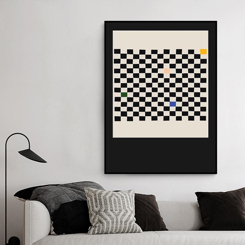 棋盘黑白格客厅工作室大幅装饰心理咨询室小众艺术壁挂画几何摆画