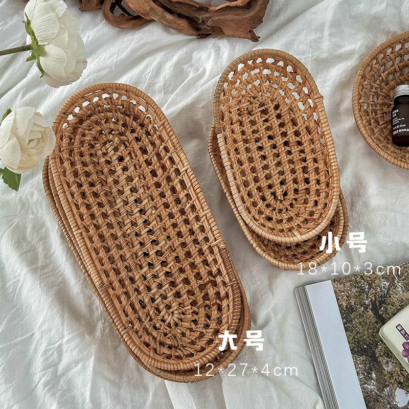 家用藤编收纳篮子 让家自然温馨 日式餐具Q托盘 文艺拍摄道具