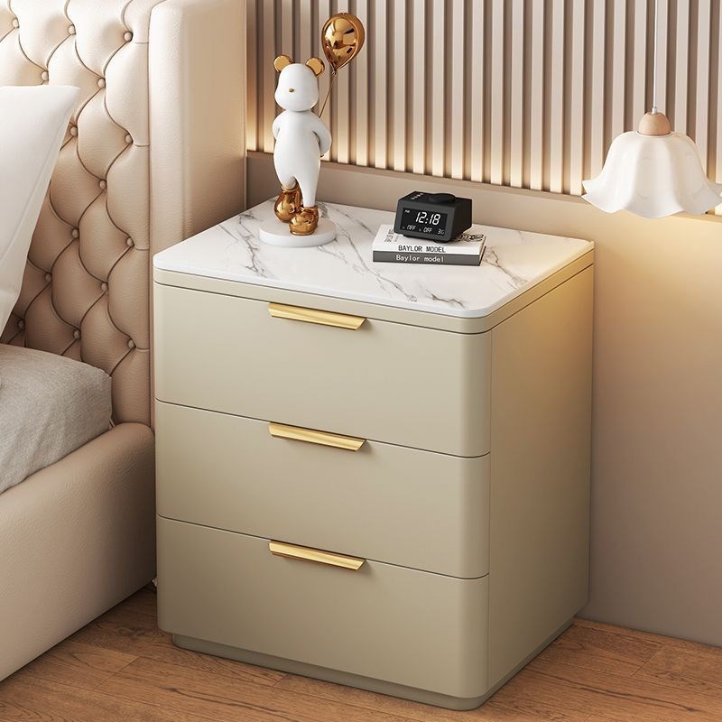 实木超纤c皮岩板床头柜简约现代三层落地收纳柜高级整装发货落地