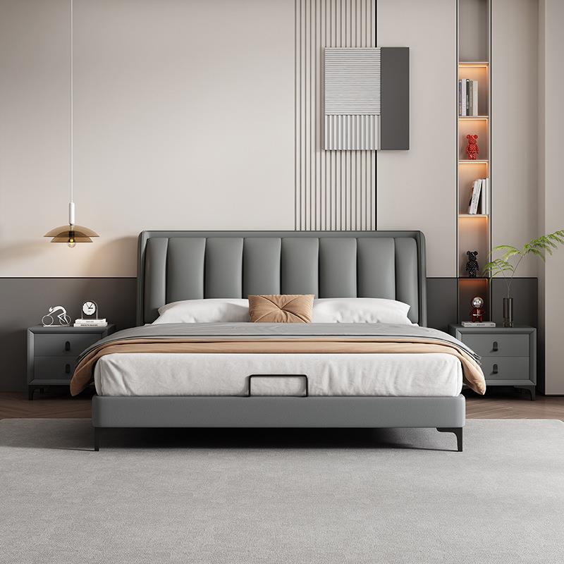 现代简约皮床1.8米主卧室高端大气1.5双人婚床气压储物科技布大床