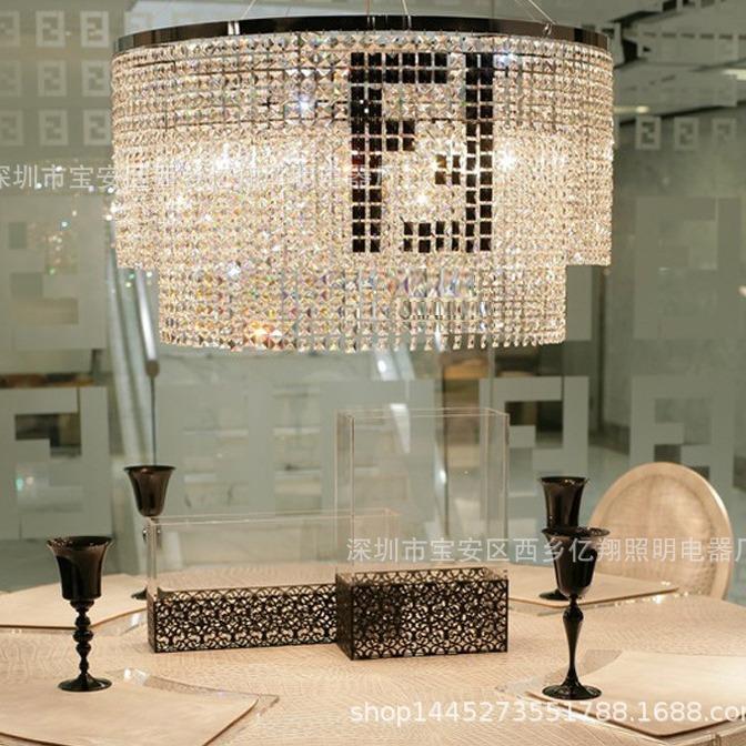 现代简约大气餐厅led水晶吊灯客厅灯K9圆形吊灯F艺术字fend