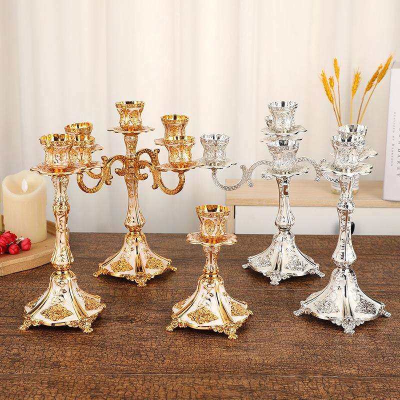 欧式工艺金色奢华玫瑰花纹五头蜡烛台高档手持小蜡烛台单头蜡烛台,家居饰品,烛台,淘宝优惠券,粉丝福利购,淘宝优惠卷