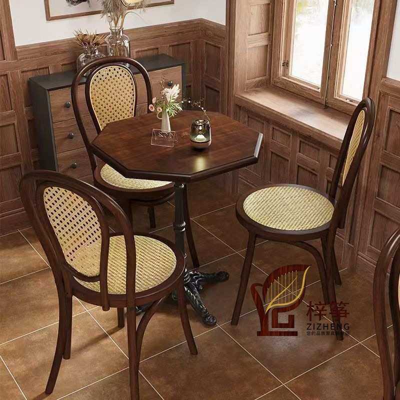 美式复古咖啡厅酒吧实木桌椅组合烘焙甜品奶茶店桌子西餐厅商用桌