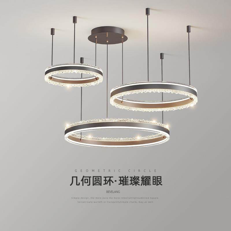全光谱别墅客厅吊灯轻奢拉丝铝材圆环大厅主灯大气卧室房间餐厅灯