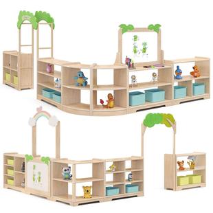 幼儿园教室儿童家具枫木多层板热带丛林组合柜教具鞋柜衣帽书包柜