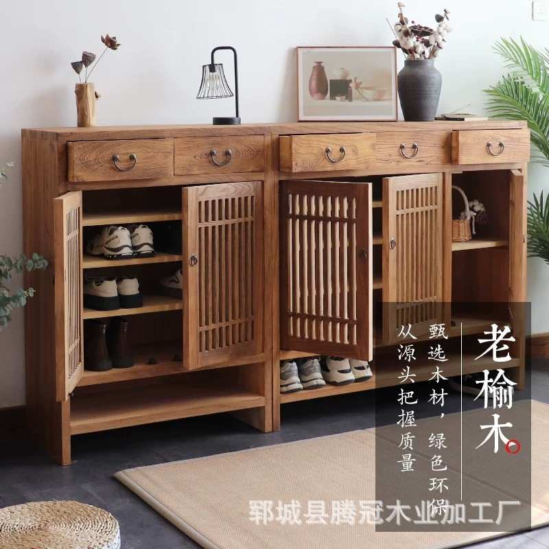 老榆木板材实木置物柜进门入户处老榆木换鞋收纳柜家用老榆木鞋柜