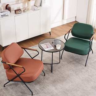 北欧轻奢猫抓皮单人沙发椅 客厅卧室金属框架棉麻沙发酒店休闲椅