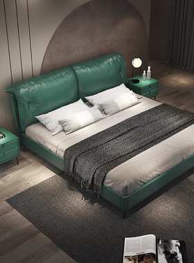 意式轻奢软体床后现代皮床极简卧室真皮双人 1.8米实木床小户型婚