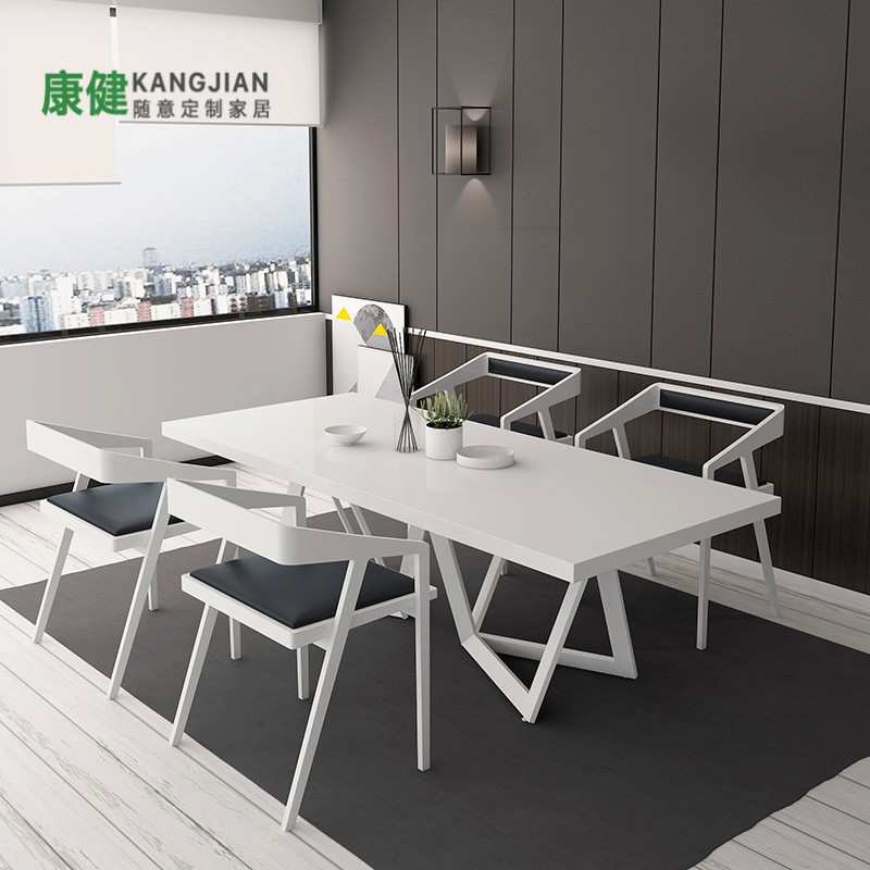 简约白色实木餐桌椅组合极简创意书桌现代办公桌个性时尚工作台
