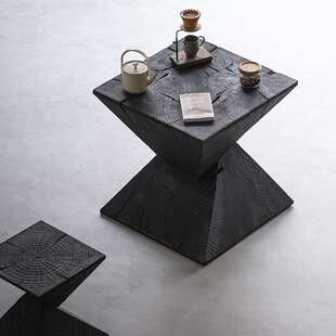 侘寂风碳化黑色茶几民宿复古咖啡桌实木茶台原木极简设计方桌树墩
