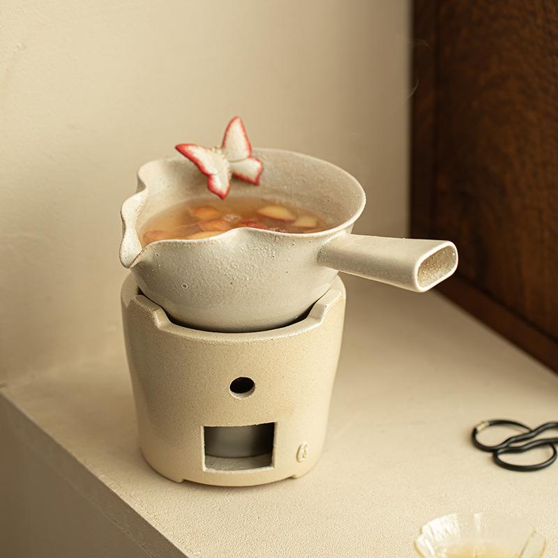 白泥日式炭炉侧把壶风炉茶炉套装家用烧水碳炉茶具粗陶户外煮茶炉