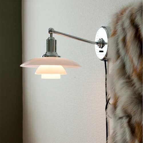 丹麦经典北欧艺术 PH 2/1 Wall Light室内奶白玻璃多层铬色小壁灯
