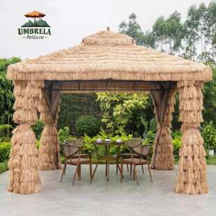 户外庭院凉亭茅草棚室外休闲稻草帐篷别墅花园露台外摆亭子遮阳