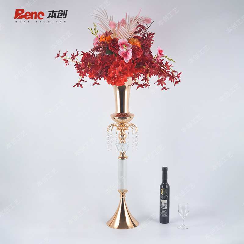 婚庆用品插花花器欧式婚礼布置金属路引电镀金色花架装饰花瓶摆件