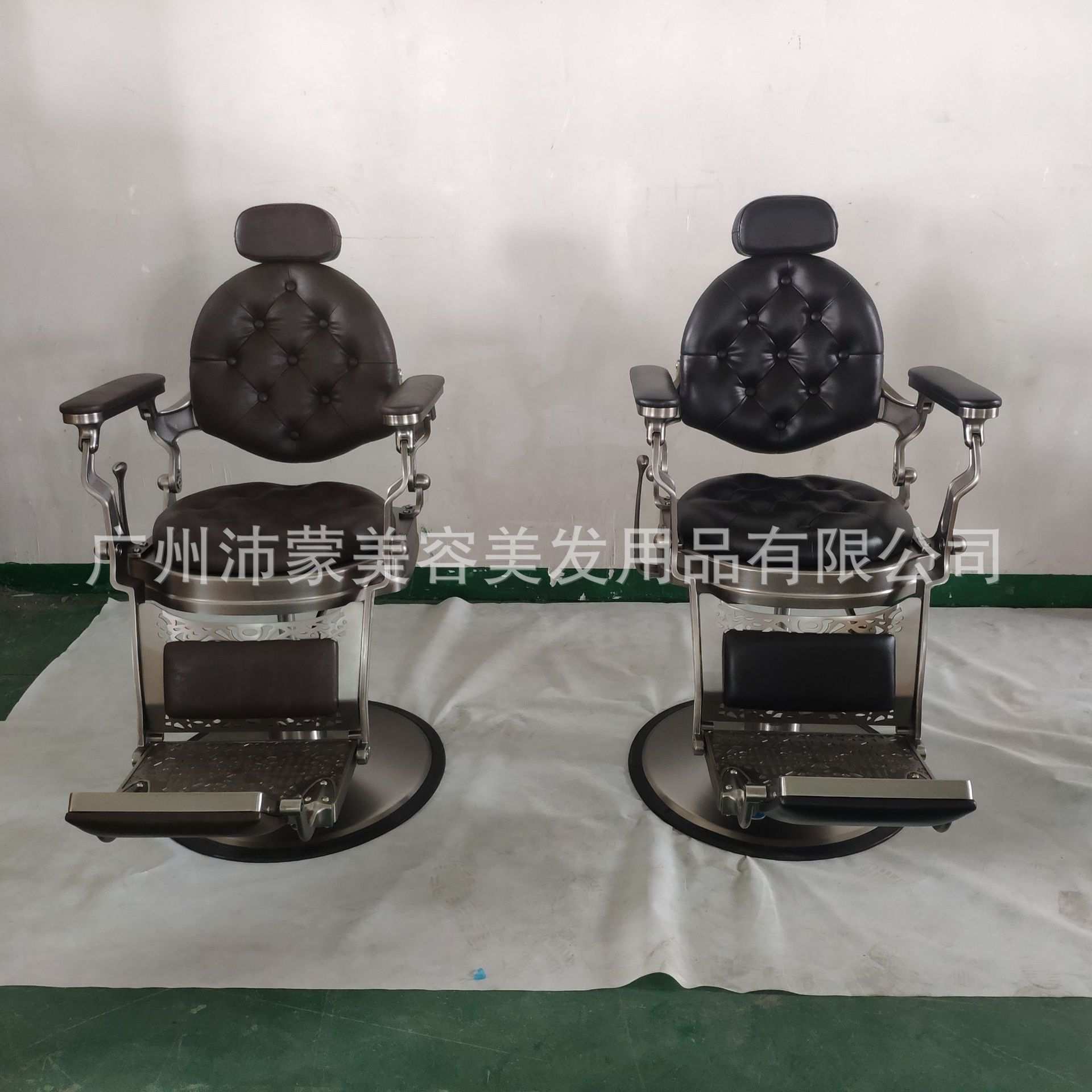 出口大货高端油头大椅可拉丝电镀框架带升降旋转装饰拉扣半躺座椅
