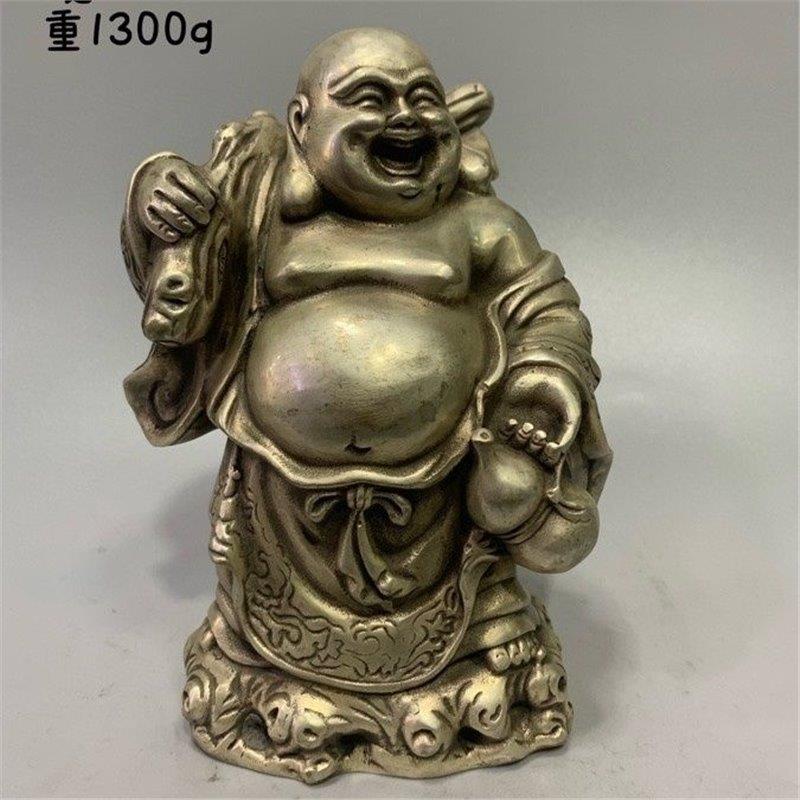 古玩杂项仿古铜器白铜书房居家摆件工艺品象财神手拿珠子
