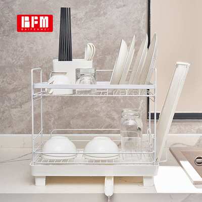 BFM 1991双层沥水架厨房水槽台面放碗盘碗筷碗碟架带排水管收纳架