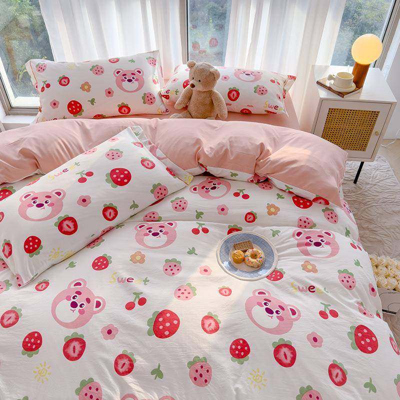 2024A类双层纱四件套亲肤水洗棉被套床单可爱小清新ins宿舍三件套