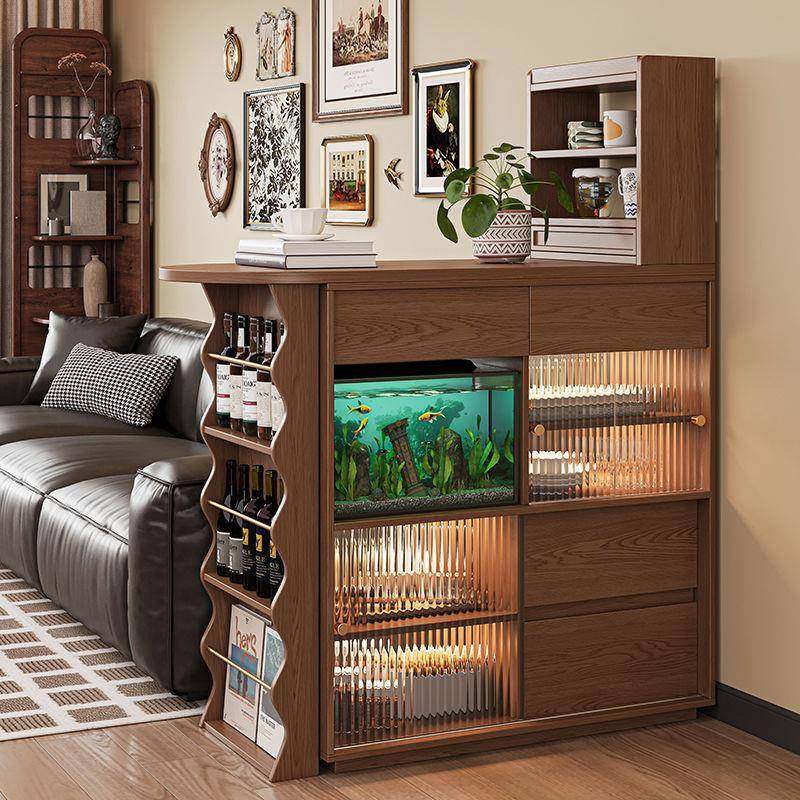 全实木吧台餐边柜一体日式可收缩伸缩餐桌窄岛台家用客厅隔断柜