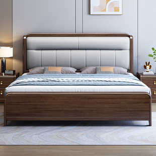 紫金檀木床1g.8米双人软包真皮床卧室现代中式 抽屉储物1.5m实木床