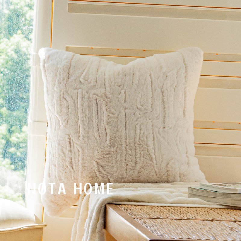 侘寂风抱枕套柔软毛绒抱枕纯色简约客厅沙K发靠枕车载羊羔绒腰靠