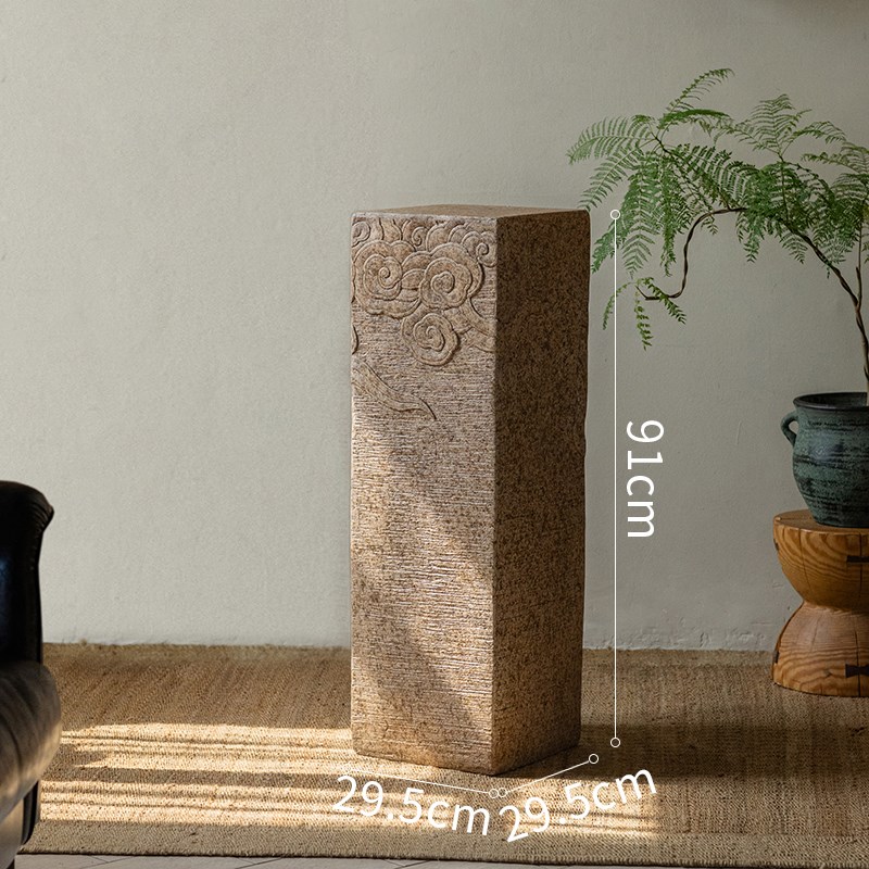 新中式落地彷古石柱客厅玄关展示柱民宿茶室祥云柱W装饰底座摆件