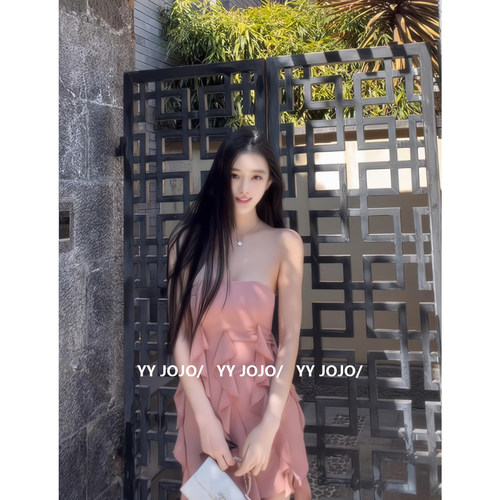 【优质现货】法式粉色抹胸连衣裙