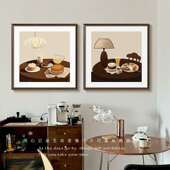 惬意午后 饰画美拉德餐厅组合画桌边柜摆画 复古风咖啡店氛围感装