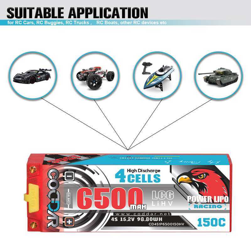 鹰氪CODDAR 6500mAh 4S 15.2V 150C 5mm高压RC车模1/8锂电池LCG