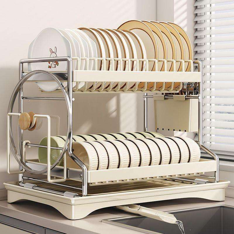 碗碟收纳架厨房置物架台面沥水碗架家用碗盘筷子桶双层餐具收纳盒